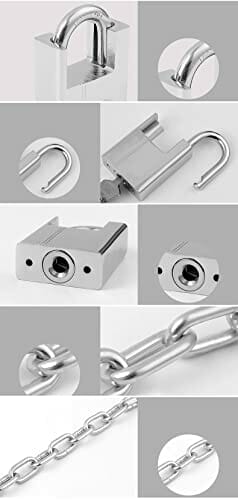 Blokady łańcucha, zamek łańcucha rowerowego bezpieczeństwa - 80 cm długości łańcucha i zestaw 40 mm blokady blokady - zapięcie rowerowe wykonane ze specjalnie hartowanej stali do rowerów rowerowych, motocykli, drzwi, ogrodzenia bramy z 4 kluczami - obrazek 6