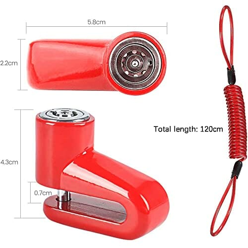 Blokada hamulca tarczowego, zamki tarczowe motocykla, skuter elektryczny, ochrona przed kradzieżą z liną przypominającą o długości 1,2 m, blokada bezpieczeństwa do skuterów elektrycznych, roweru, motocykla (czerwony) - obrazek 7