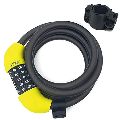 URBAN UR454L Kłódka Rowerowa z kombinacją elastyczny kabel stalowy Ø12 180cm z kodem bezpieczeństwa Anti-Theft rower wytrzymały kompaktowy łatwy transport, Unisex-Adult, czarny