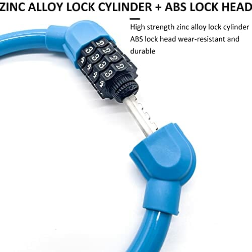 2 zapięcie rowerowe z zamkiem szyfrowym, zapięcie rowerowe dla dzieci, z 4-cyfrowym kodem, mini, przenośne, można dowolnie łączyć, do roweru, motocykla, bramy, ogrodzenia, niebieski - obrazek 7