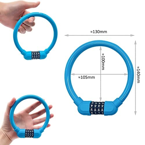 2 zapięcie rowerowe z zamkiem szyfrowym, zapięcie rowerowe dla dzieci, z 4-cyfrowym kodem, mini, przenośne, można dowolnie łączyć, do roweru, motocykla, bramy, ogrodzenia, niebieski - obrazek 9