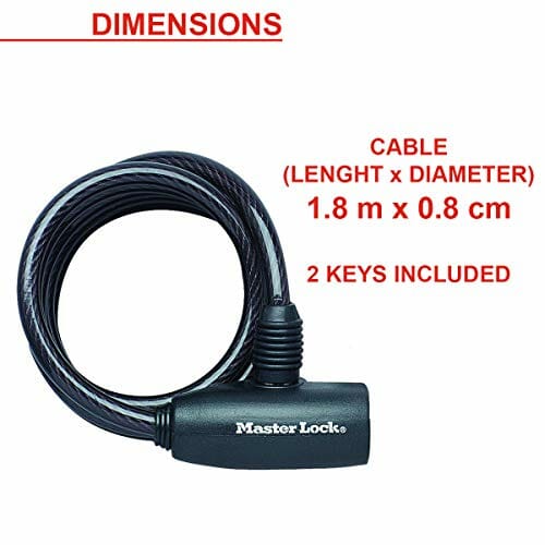 Master Lock Kabel zamka rowerowego, klucz, kabel zwijający 1,8 m, zewn - obrazek 3