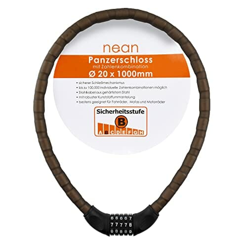 nean pancerka rowerowa, motocykl, zamek szyfrowy, zamek szyfrowy, czarny matowy, 20 x 1000 mm