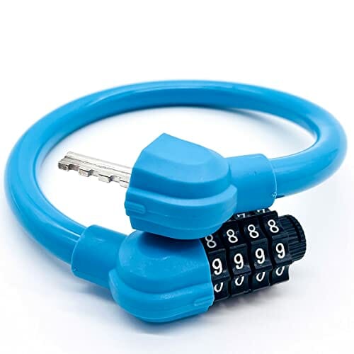 2 zapięcie rowerowe z zamkiem szyfrowym, zapięcie rowerowe dla dzieci, z 4-cyfrowym kodem, mini, przenośne, można dowolnie łączyć, do roweru, motocykla, bramy, ogrodzenia, niebieski - obrazek 4