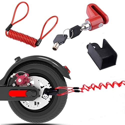 Blokada hamulca tarczowego, zamki tarczowe motocykla, skuter elektryczny, ochrona przed kradzieżą z liną przypominającą o długości 1,2 m, blokada bezpieczeństwa do skuterów elektrycznych, roweru, motocykla (czerwony)