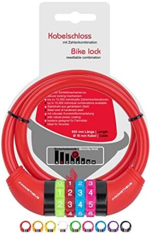 Prometheus zamek rowerowy dla dzieci zamek kablowy do roweru dziecięcego kod numeryczny 650 mm czerwony