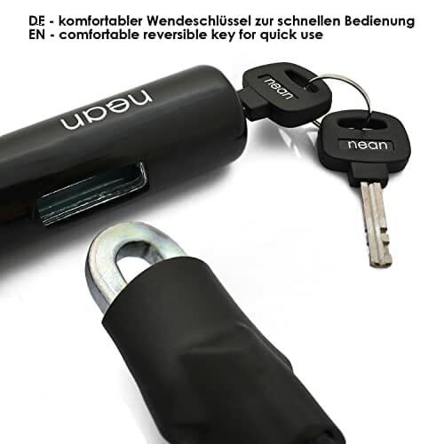 nean czworokątne zapięcie łańcuchowe do roweru, motocykla, 2 klucze bezpieczeństwa, wysokie bezpieczeństwo i bardzo wytrzymała powłoka z tkaniny, ogniwa łańcucha z hartowanej stali, 8 x 8 x 900 mm, kolor czarny - obrazek 3