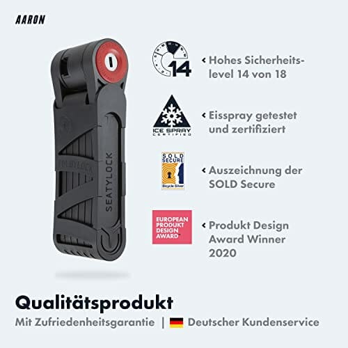AARON Mini zapięcie rowerowe – bezpieczne składane zapięcie poziom 14, opatentowany zamek wysokiego bezpieczeństwa z uchwytem – lekkie zapięcie rowerowe z kluczem do rowerów elektrycznych, rowerów wyścigowych, motocykli, MTB - obrazek 8