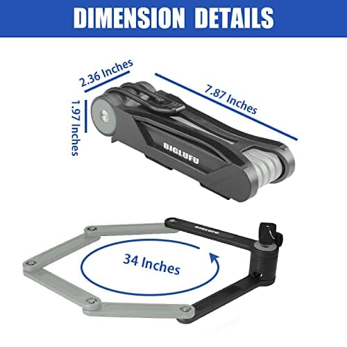 BIGLUFU Zapięcie rowerowe, składane zapięcie rowerowe z uchwytem, długość 86 cm, z 6 stopami, połączenie do motocykli, rowerów wyścigowych, rowerów elektrycznych (blokada z 4 kluczami) - obrazek 6