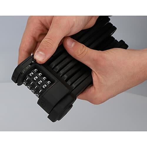 Zamek składany PROTEC FN110, zamek rowerowy, zamek szyfrowy z 4-krotnym wałkiem numerycznym do 10 000 kombinacji, 110 cm, czarny - obrazek 4