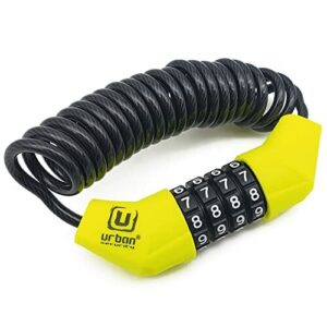 Urban Unisex's UR446 kask kłódka motocykl rower skuter zamek zwijany kabel stalowy z kodem kombinacyjnym Ø4, 150 cm lekki antykradzieżowy rower mini wysuwany, czarny