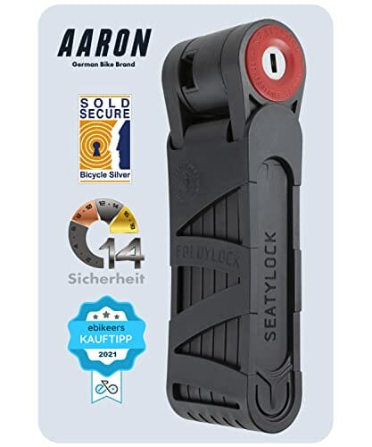 AARON Mini zapięcie rowerowe – bezpieczne składane zapięcie poziom 14, opatentowany zamek wysokiego bezpieczeństwa z uchwytem – lekkie zapięcie rowerowe z kluczem do rowerów elektrycznych, rowerów wyścigowych, motocykli, MTB