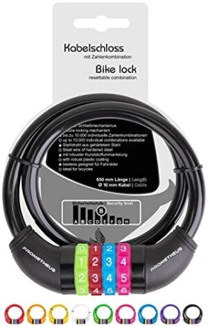 PROMETHEUS zamek rowerowy dla dzieci, zamek kablowy do roweru dziecięcego, kod numeryczny 650 mm, czarny