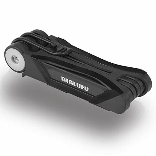BIGLUFU Zapięcie rowerowe, składane zapięcie rowerowe z uchwytem, długość 86 cm, z 6 stopami, połączenie do motocykli, rowerów wyścigowych, rowerów elektrycznych (blokada z 4 kluczami)