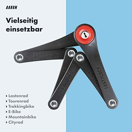 AARON Mini zapięcie rowerowe – bezpieczne składane zapięcie poziom 14, opatentowany zamek wysokiego bezpieczeństwa z uchwytem – lekkie zapięcie rowerowe z kluczem do rowerów elektrycznych, rowerów wyścigowych, motocykli, MTB - obrazek 3
