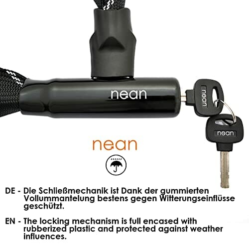 nean czworokątne zapięcie łańcuchowe do roweru, motocykla, 2 klucze bezpieczeństwa, wysokie bezpieczeństwo i bardzo wytrzymała powłoka z tkaniny, ogniwa łańcucha z hartowanej stali, 8 x 8 x 900 mm, kolor czarny - obrazek 7