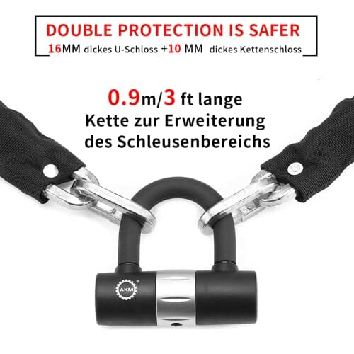 Antykradzieżowy zamek łańcuchowy do motocykla, 90 cm, wytrzymały łańcuch rowerowy o grubości 10 mm, z 4 przyciskami bezpieczeństwa 16 mm, zamek tarczowy, odporny na przecięcia łańcuch rowerowy do skutera - obrazek 5