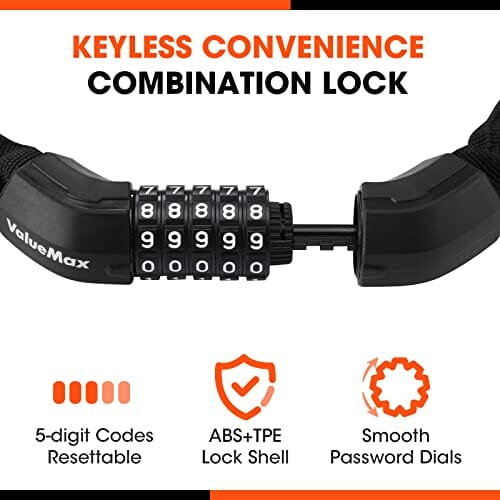 ValueMax Blokada rowerowa z kodem 1000 mm x 8 mm z 5 cyframi w skrócie - obrazek 6