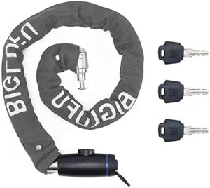 BIGLUFU Zapięcie rowerowe o wysokim stopniu bezpieczeństwa, 90 cm, łańcuch bezpieczeństwa, ciężki zamek z 2 kluczami, grubość 8,5 mm, 1,27 kg, do roweru, motocykla, bramy, ogrodzenia, skutera (szary)