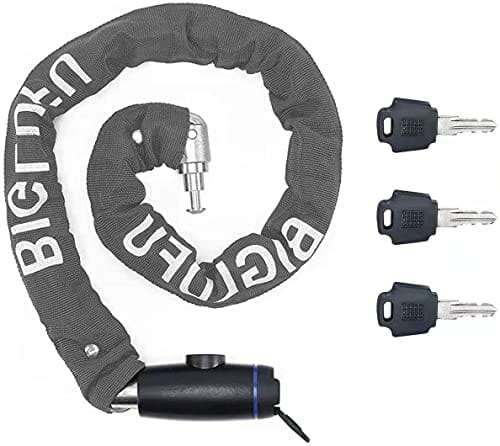 BIGLUFU Zapięcie rowerowe o wysokim stopniu bezpieczeństwa, 90 cm, łańcuch bezpieczeństwa, ciężki zamek z 2 kluczami, grubość 8,5 mm, 1,27 kg, do roweru, motocykla, bramy, ogrodzenia, skutera (szary)