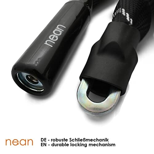 nean czworokątne zapięcie łańcuchowe do roweru, motocykla, 2 klucze bezpieczeństwa, wysokie bezpieczeństwo i bardzo wytrzymała powłoka z tkaniny, ogniwa łańcucha z hartowanej stali, 8 x 8 x 900 mm, kolor czarny - obrazek 4