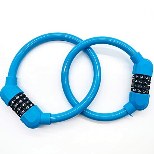 2 zapięcie rowerowe z zamkiem szyfrowym, zapięcie rowerowe dla dzieci, z 4-cyfrowym kodem, mini, przenośne, można dowolnie łączyć, do roweru, motocykla, bramy, ogrodzenia, niebieski - obrazek 3