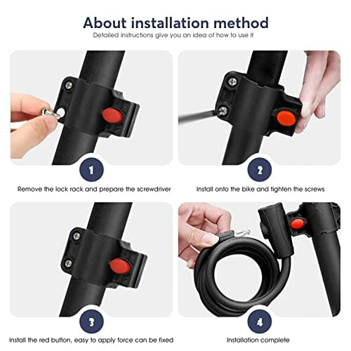 Wonnell Zamek rowerowy, 180 cm/12 mm, spiralny zamek z 2 kluczami, zapięcie rowerowe do dużych obciążeń, bardzo wysoki poziom bezpieczeństwa do roweru, tricycle, skutera, zamka rowerowego - obrazek 5