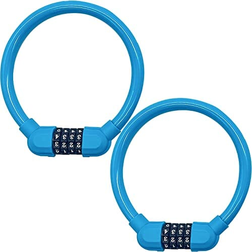 2 zapięcie rowerowe z zamkiem szyfrowym, zapięcie rowerowe dla dzieci, z 4-cyfrowym kodem, mini, przenośne, można dowolnie łączyć, do roweru, motocykla, bramy, ogrodzenia, niebieski