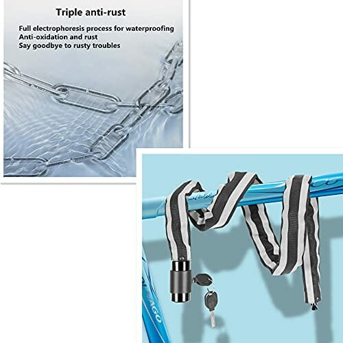 ChenYu 100 cm zapięcie łańcuchowe, łańcuch czworokątny z kluczem do zabezpieczania ciężkich motocykli, rowerów i rowerów elektrycznych, najwyższy poziom bezpieczeństwa, wytrzymałość 7 mm - obrazek 4