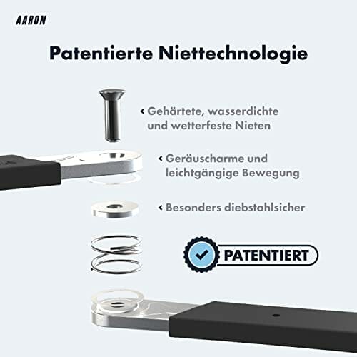 AARON Mini zapięcie rowerowe – bezpieczne składane zapięcie poziom 14, opatentowany zamek wysokiego bezpieczeństwa z uchwytem – lekkie zapięcie rowerowe z kluczem do rowerów elektrycznych, rowerów wyścigowych, motocykli, MTB - obrazek 6