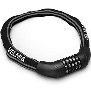 VELMIA Zapięcie rowerowe z programowalnym zamkiem szyfrowym i paskami odblaskowymi dla dodatkowej widoczności, zapięcie łańcuchowe z hartowanej stali nierdzewnej, zamek szyfrowy, zamek rowerowy