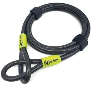 Urban Unisex's UR462L zapięcie rowerowe na kabel bezpieczeństwa elastyczna stalowa podwójna pętla uniwersalna do roweru lub skutera o średnicy 10 mm 200 cm zabezpieczenie przed kradzieżą siodełko wielofunkcyjne, czarny, L