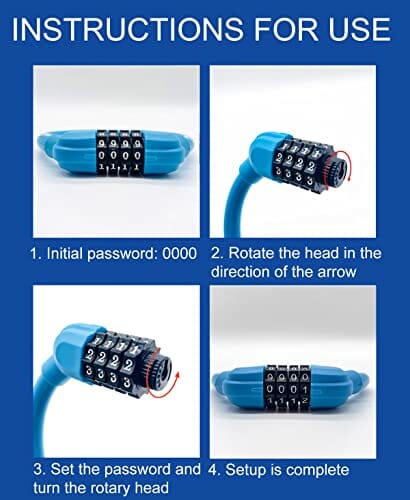 2 zapięcie rowerowe z zamkiem szyfrowym, zapięcie rowerowe dla dzieci, z 4-cyfrowym kodem, mini, przenośne, można dowolnie łączyć, do roweru, motocykla, bramy, ogrodzenia, niebieski - obrazek 5