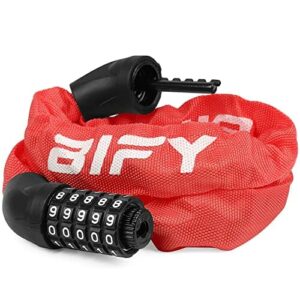 BIFY Zamek rowerowy, 38 mm (szerokość) x 970 mm (długość) 680 g, stalowy łańcuch łańcuchowy, z wysokim stopniem bezpieczeństwa, do rowerów, motocykli, drzwi, bramy (czerwony)