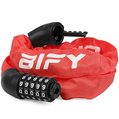 BIFY Zamek rowerowy, 38 mm (szerokość) x 970 mm (długość) 680 g, stalowy łańcuch łańcuchowy, z wysokim stopniem bezpieczeństwa, do rowerów, motocykli, drzwi, bramy (czerwony)