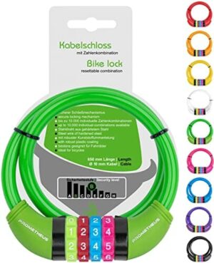 PROMETHEUS zamek rowerowy dla dzieci, zamek kablowy do roweru dziecięcego, kod numeryczny 650 mm, zielony