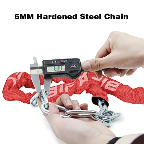 BIFY Zamek rowerowy, 38 mm (szerokość) x 970 mm (długość) 680 g, stalowy łańcuch łańcuchowy, z wysokim stopniem bezpieczeństwa, do rowerów, motocykli, drzwi, bramy (czerwony) - obrazek 9