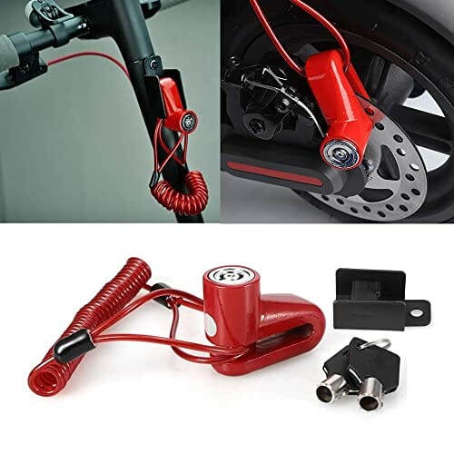 Blokada hamulca tarczowego, zamki tarczowe motocykla, skuter elektryczny, ochrona przed kradzieżą z liną przypominającą o długości 1,2 m, blokada bezpieczeństwa do skuterów elektrycznych, roweru, motocykla (czerwony) - obrazek 2