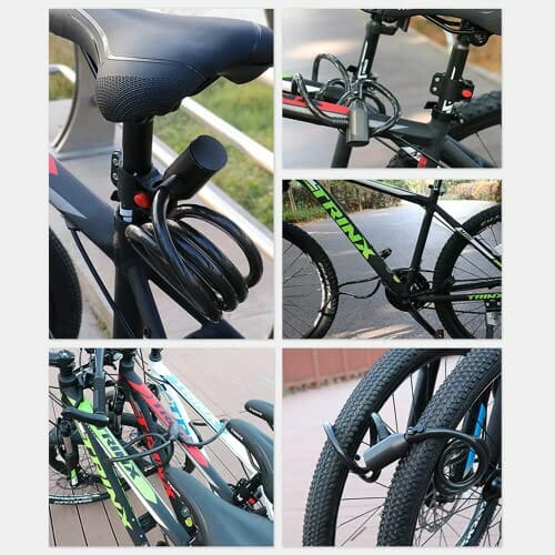 Anweller Zapięcie rowerowe, czytnik linii papilarnych, wodoodporne, przenośne, z uchwytem na zapięcie rowerowe, Smart Lock z 20 odciskami palców, zabezpieczenie przed kradzieżą z drutu stalowego 12 mm (czarne) - obrazek 2