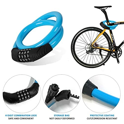 1 szt. niebieski zamek szyfrowy antykradzieżowy, z osłoną przeciwdeszczową i torbą do przechowywania, 4-cyfrowy kod bezpieczeństwa blokada kabla do roweru górskiego - obrazek 5