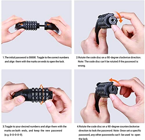 Zamek rowerowy, Sportneer, zamek rowerowy 180 cm/15 mm, zamek łańcuchowy z 5-cyfrowymi kodami, zamek szyfrowy, do roweru rowerowego, motocykla, drzwi, ogrodzenia bramy - obrazek 4