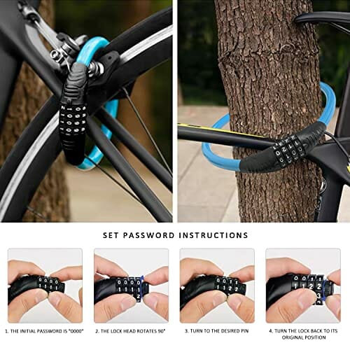 1 szt. niebieski zamek szyfrowy antykradzieżowy, z osłoną przeciwdeszczową i torbą do przechowywania, 4-cyfrowy kod bezpieczeństwa blokada kabla do roweru górskiego - obrazek 4