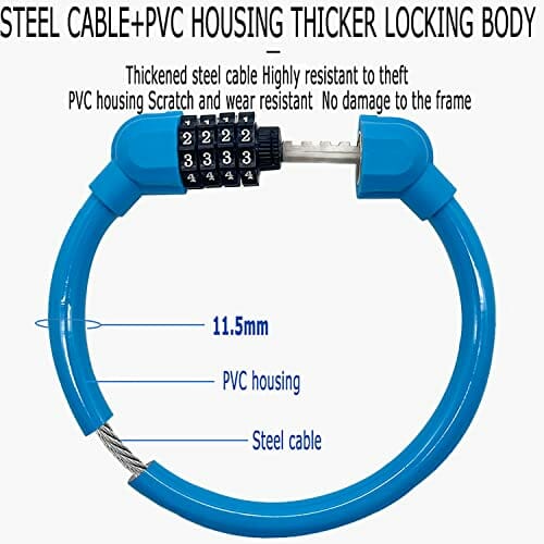 2 zapięcie rowerowe z zamkiem szyfrowym, zapięcie rowerowe dla dzieci, z 4-cyfrowym kodem, mini, przenośne, można dowolnie łączyć, do roweru, motocykla, bramy, ogrodzenia, niebieski - obrazek 8