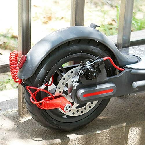 Blokada hamulca tarczowego, zamki tarczowe motocykla, skuter elektryczny, ochrona przed kradzieżą z liną przypominającą o długości 1,2 m, blokada bezpieczeństwa do skuterów elektrycznych, roweru, motocykla (czerwony) - obrazek 4