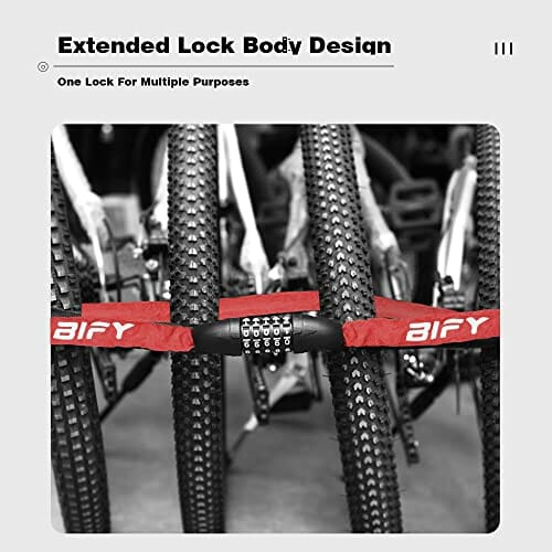 BIFY Zamek rowerowy, 38 mm (szerokość) x 970 mm (długość) 680 g, stalowy łańcuch łańcuchowy, z wysokim stopniem bezpieczeństwa, do rowerów, motocykli, drzwi, bramy (czerwony) - obrazek 2