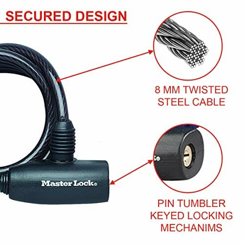 Master Lock Kabel zamka rowerowego, klucz, kabel zwijający 1,8 m, zewn - obrazek 5