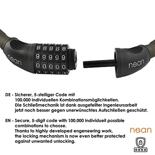 nean pancerka rowerowa, motocykl, zamek szyfrowy, zamek szyfrowy, czarny matowy, 20 x 1000 mm - obrazek 5