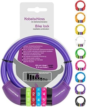 Prometheus zamek rowerowy dla dzieci, zamek kablowy do roweru dziecięcego, kod numeryczny 650 mm, fioletowy