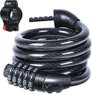 Zamek rowerowy, Sportneer, zamek rowerowy 180 cm/15 mm, zamek łańcuchowy z 5-cyfrowymi kodami, zamek szyfrowy, do roweru rowerowego, motocykla, drzwi, ogrodzenia bramy