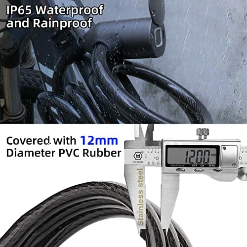 Anweller Zapięcie rowerowe, czytnik linii papilarnych, wodoodporne, przenośne, z uchwytem na zapięcie rowerowe, Smart Lock z 20 odciskami palców, zabezpieczenie przed kradzieżą z drutu stalowego 12 mm (czarne) - obrazek 7